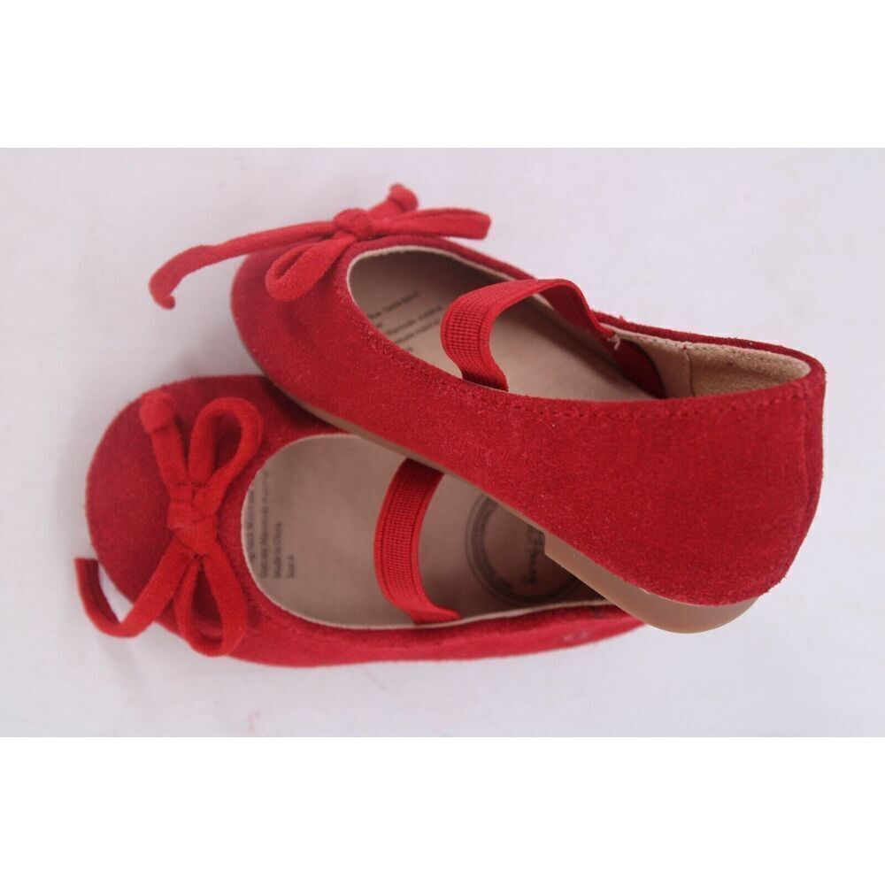 Sweet Honey Red Ballet Flats Suede Bow Toe Sz 4 Infant Shoes
